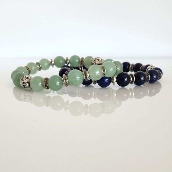 Aventurine and Lapis Lazuli Stretch Bracelets - Picture 2 of 5